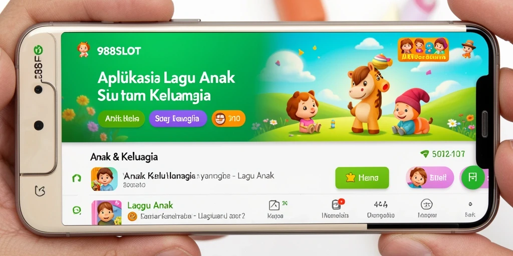 Antarmuka pengguna aplikasi 988SLOT yang ceria dan ramah anak.