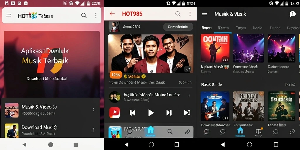 Antarmuka aplikasi HOT985 yang sederhana dan fungsional untuk Download Musik.